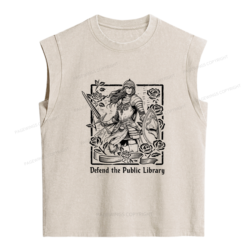 Pagewings Defend The Public Library Women's Washed Tank Top
