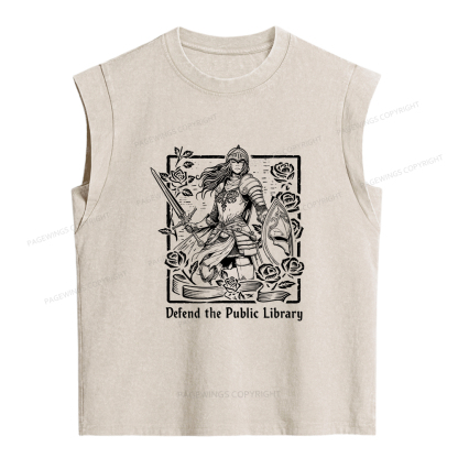Pagewings Defend The Public Library Women's Washed Tank Top