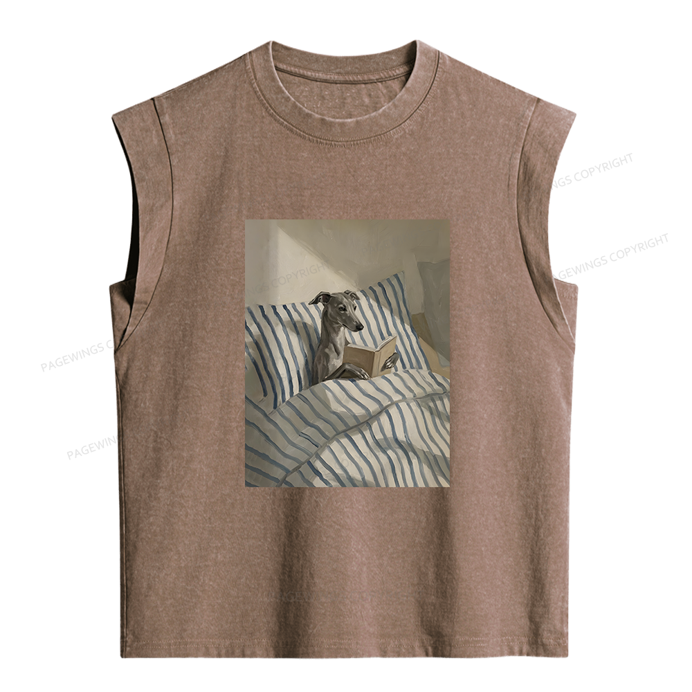 Pagewings Greyhound Dog Reading Women's Washed Tank Top