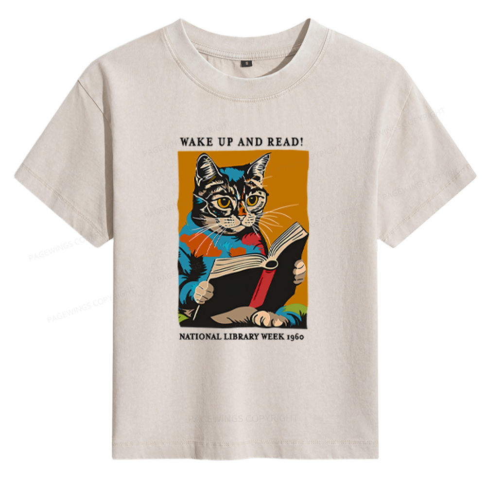 Pagewings Cat Reading Poster Women's Washed T-shirt