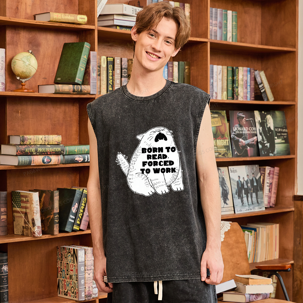 Pagewings Born To Read Forced To Work Unisex Washed Tank Top