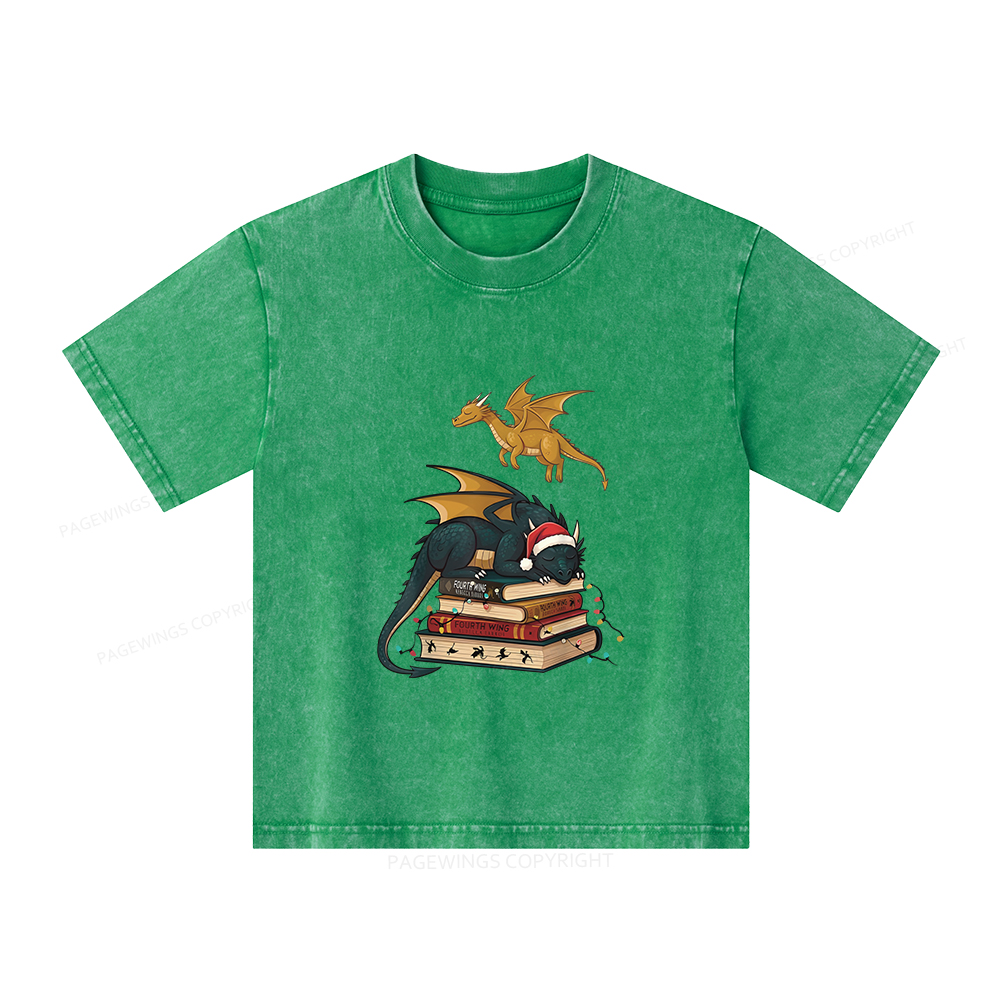 Pagewings Dragons Christmas Unisex Kids Washed T-shirt