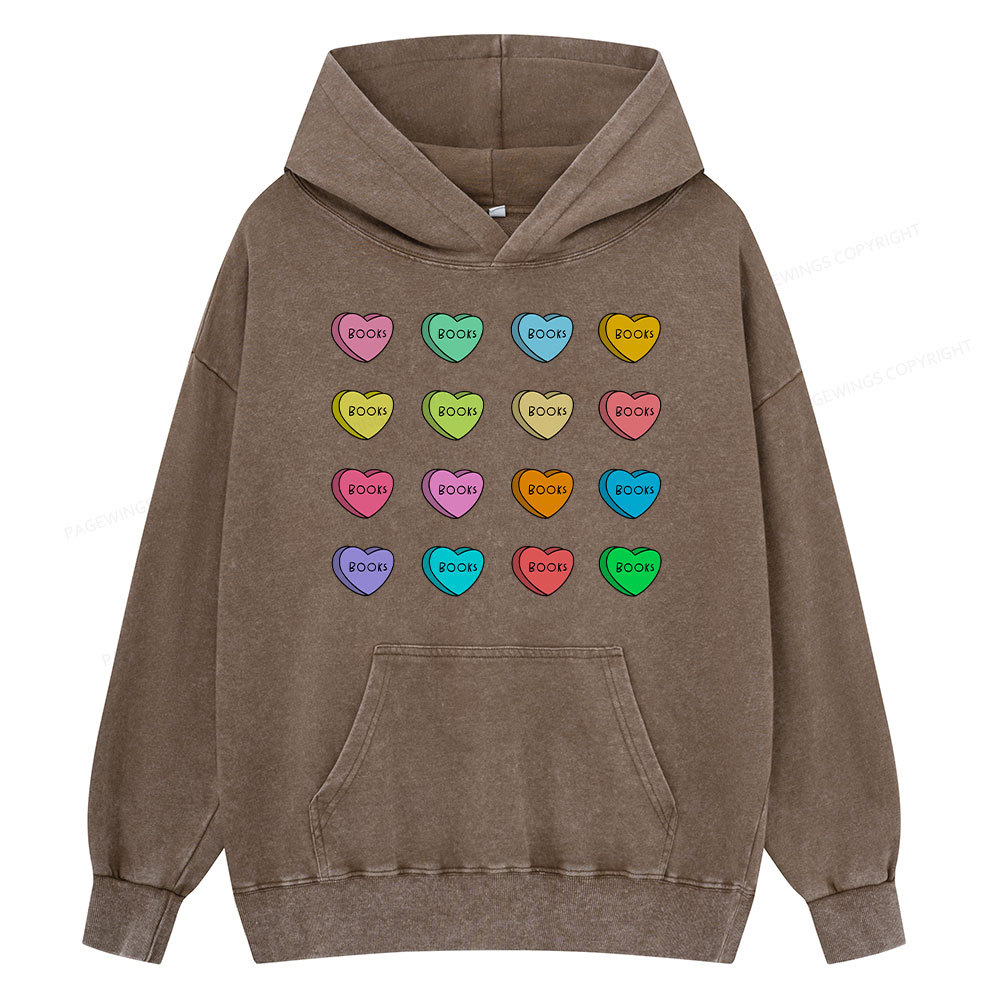 Pagewings Valentine's Day Librarian  Unisex Washed Hoodie