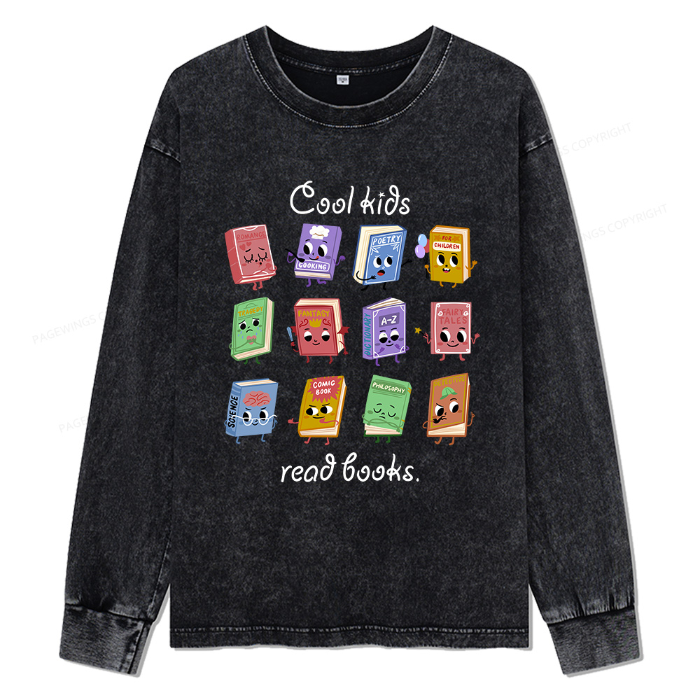 Pagewings Cool Kids Read Books Unisex Washed Long Sleeve T-shirt