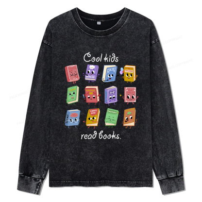 Pagewings Cool Kids Read Books Unisex Washed Long Sleeve T-shirt