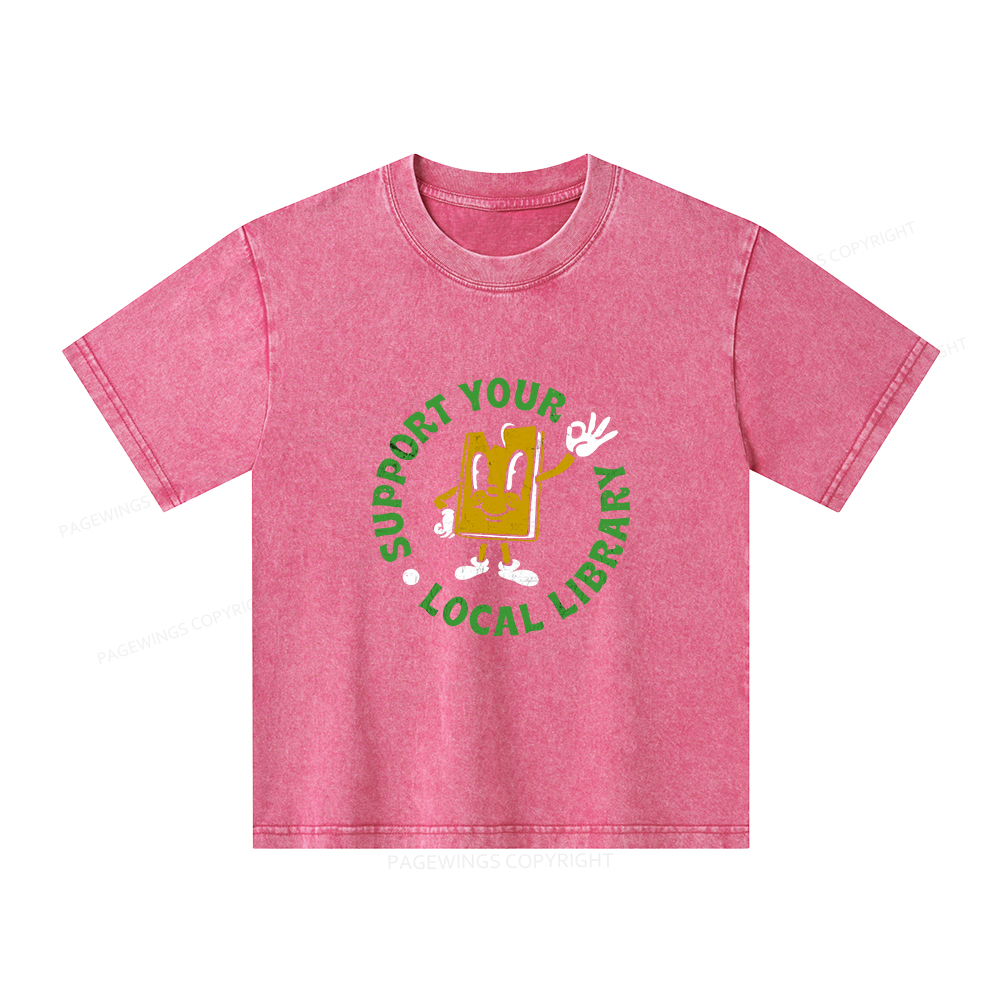 Pagewings Support Your Local Library Adult Unisex Kids Washed T-shirt