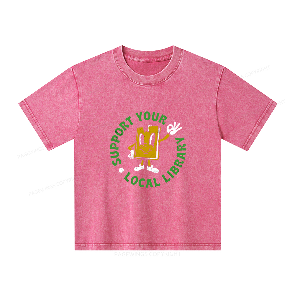 Pagewings Support Your Local Library Adult Unisex Kids Washed T-shirt