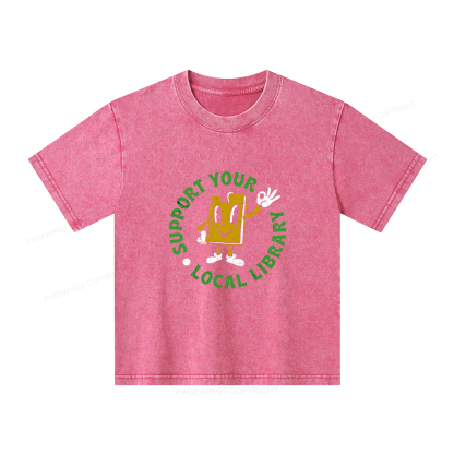 Pagewings Support Your Local Library Adult Unisex Kids Washed T-shirt
