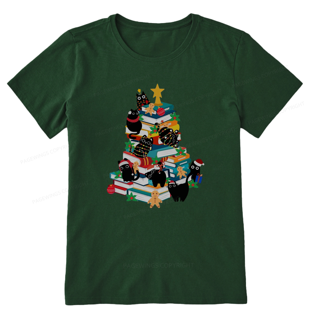 Pagewings Cute Cats Books Christmas Tree Unisex Classic T-shirt