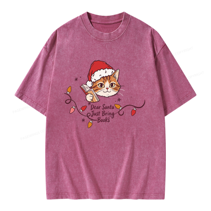 Pagewings Dear Santa Just Bring Books Unisex Washed T-shirt