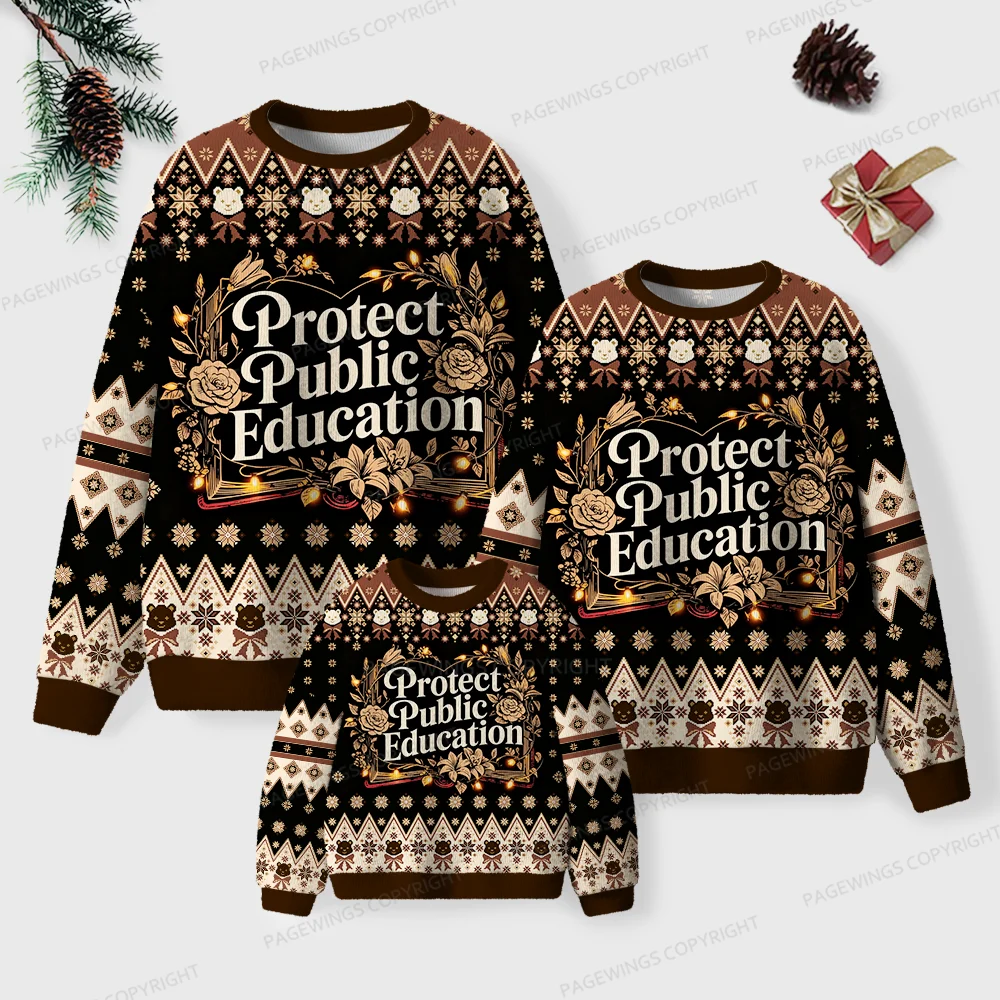 Pagewings Protect Public Education Unisex Ugly Knit Sweatshirt