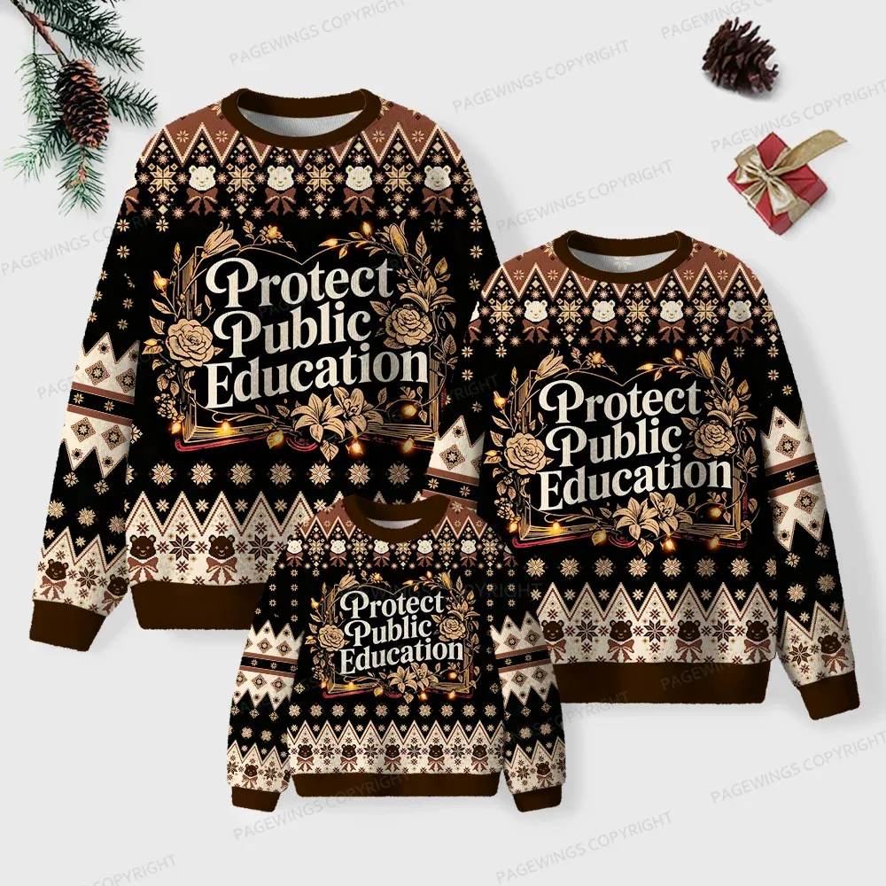 Pagewings Protect Public Education Unisex Ugly Knit Sweatshirt