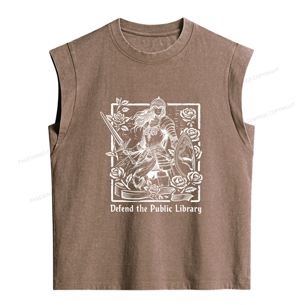 Pagewings Defend The Public Library Women's Washed Tank Top