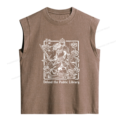 Pagewings Defend The Public Library Women's Washed Tank Top
