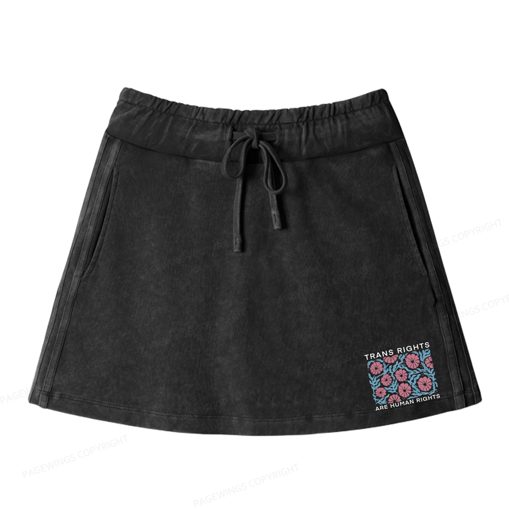 Pagewings Trans Rights Are Human Rights Women Drawstring Washed Mini Skirts