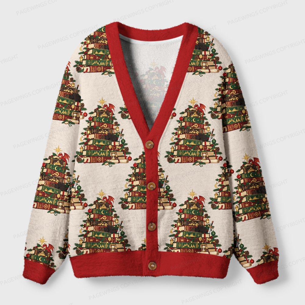 Pagewings Christmas Book Dragon Light Knit Unisex Cardigan Sweaters