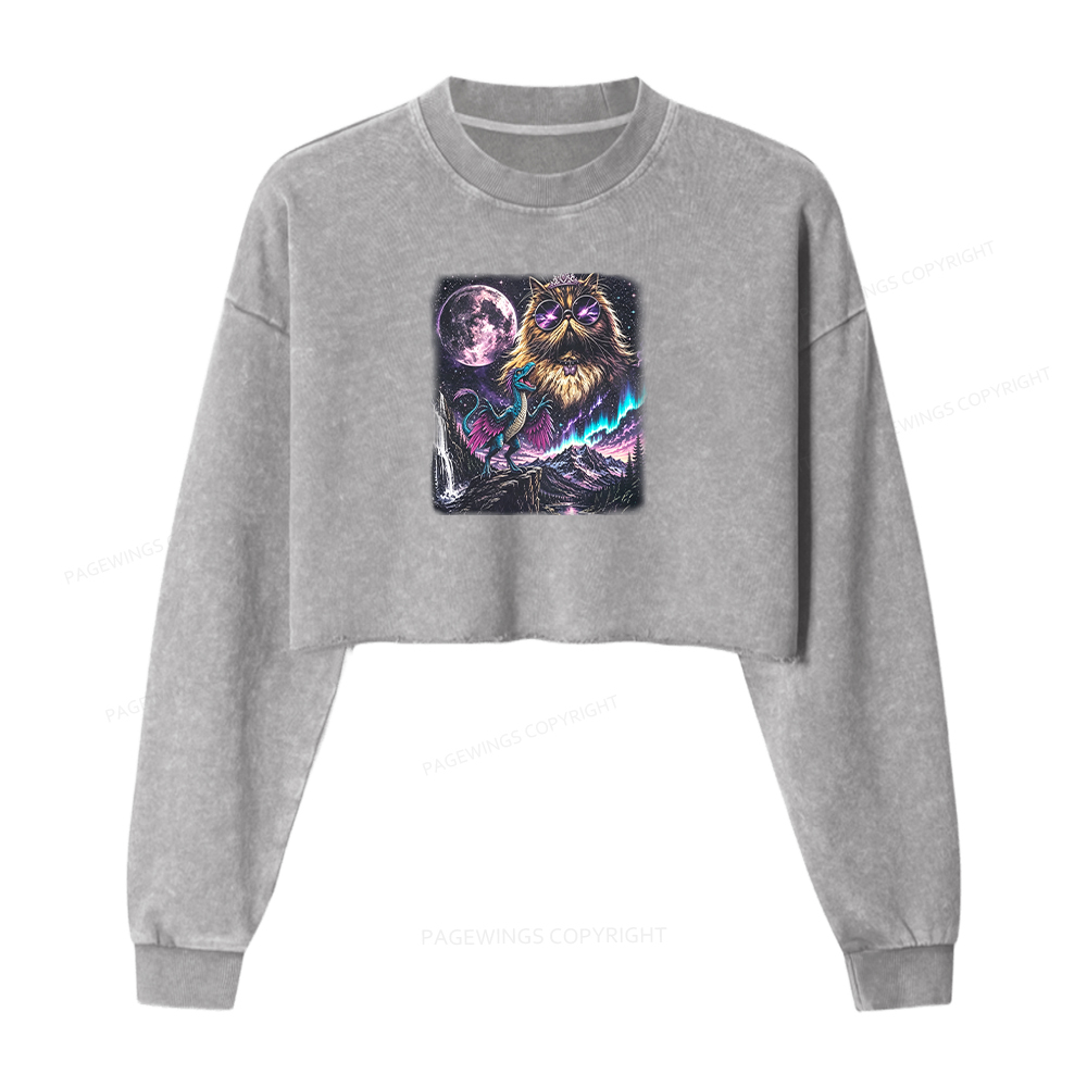 Pagewings Sci Fi Books Lover Washed Crop Sweatshirt