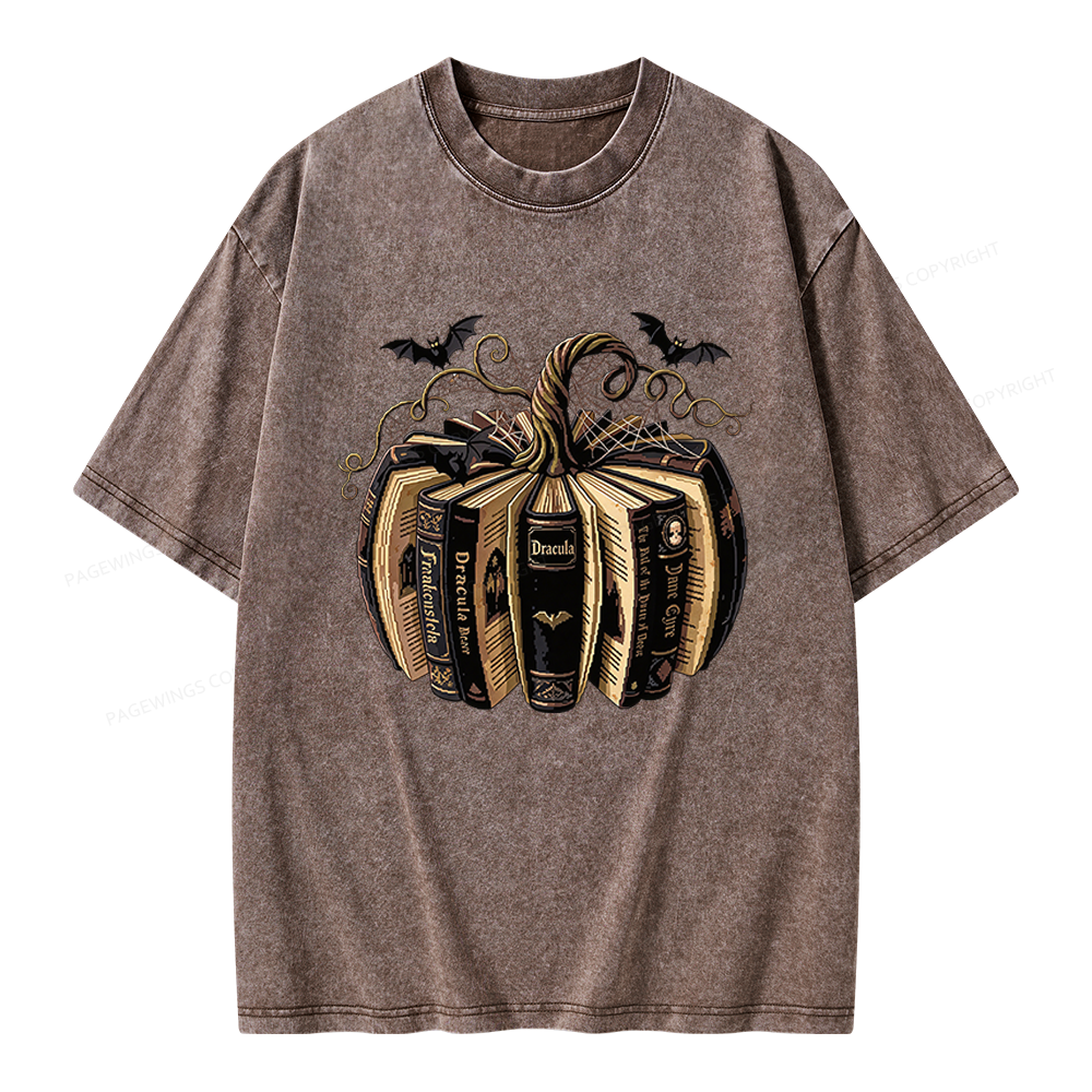 Pagewings Gothic Book Pumpkin Unisex Washed T-shirt