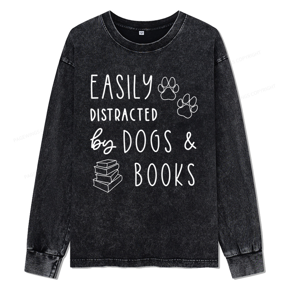 Pagewings Dogs And Books Unisex Washed Long Sleeve T-shirt
