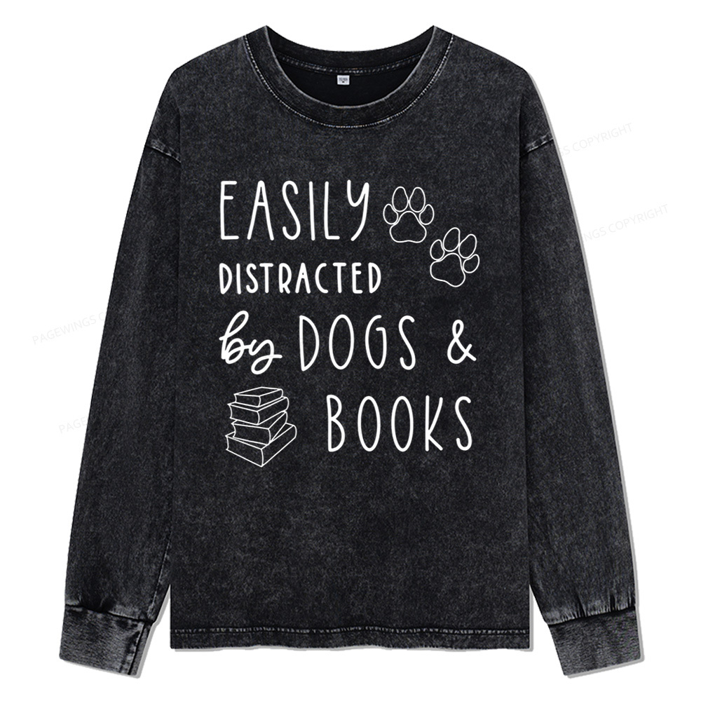 Pagewings Dogs And Books Unisex Washed Long Sleeve T-shirt