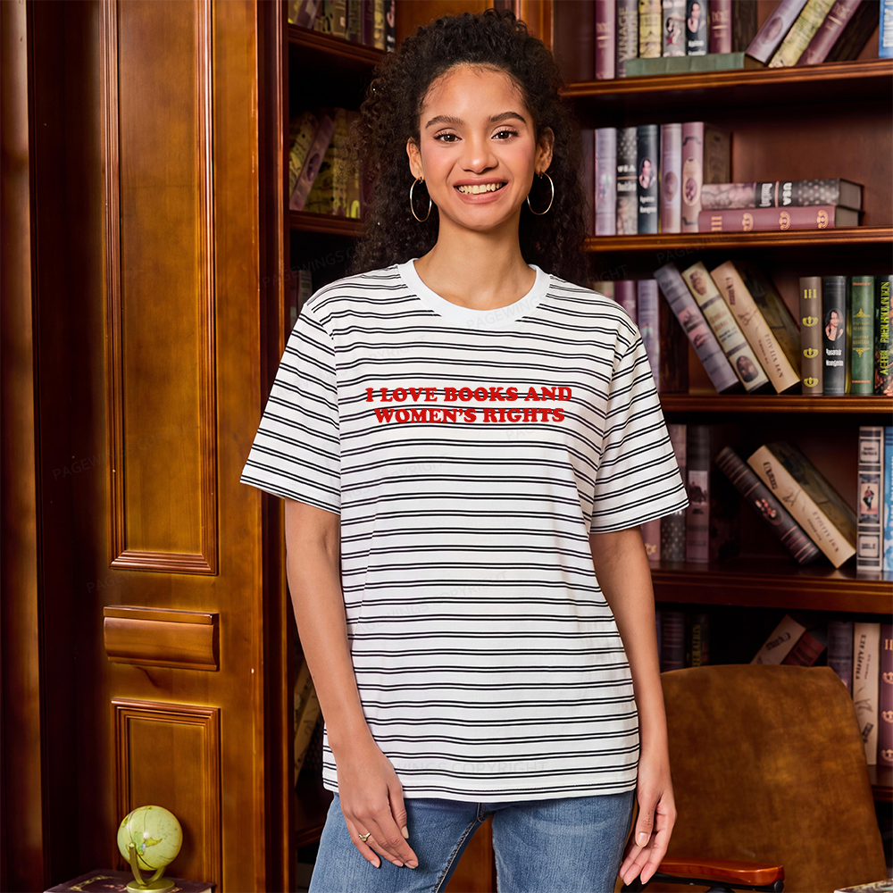 Pagewings I Love Books And Women's Rights Unisex Striped T-Shirt