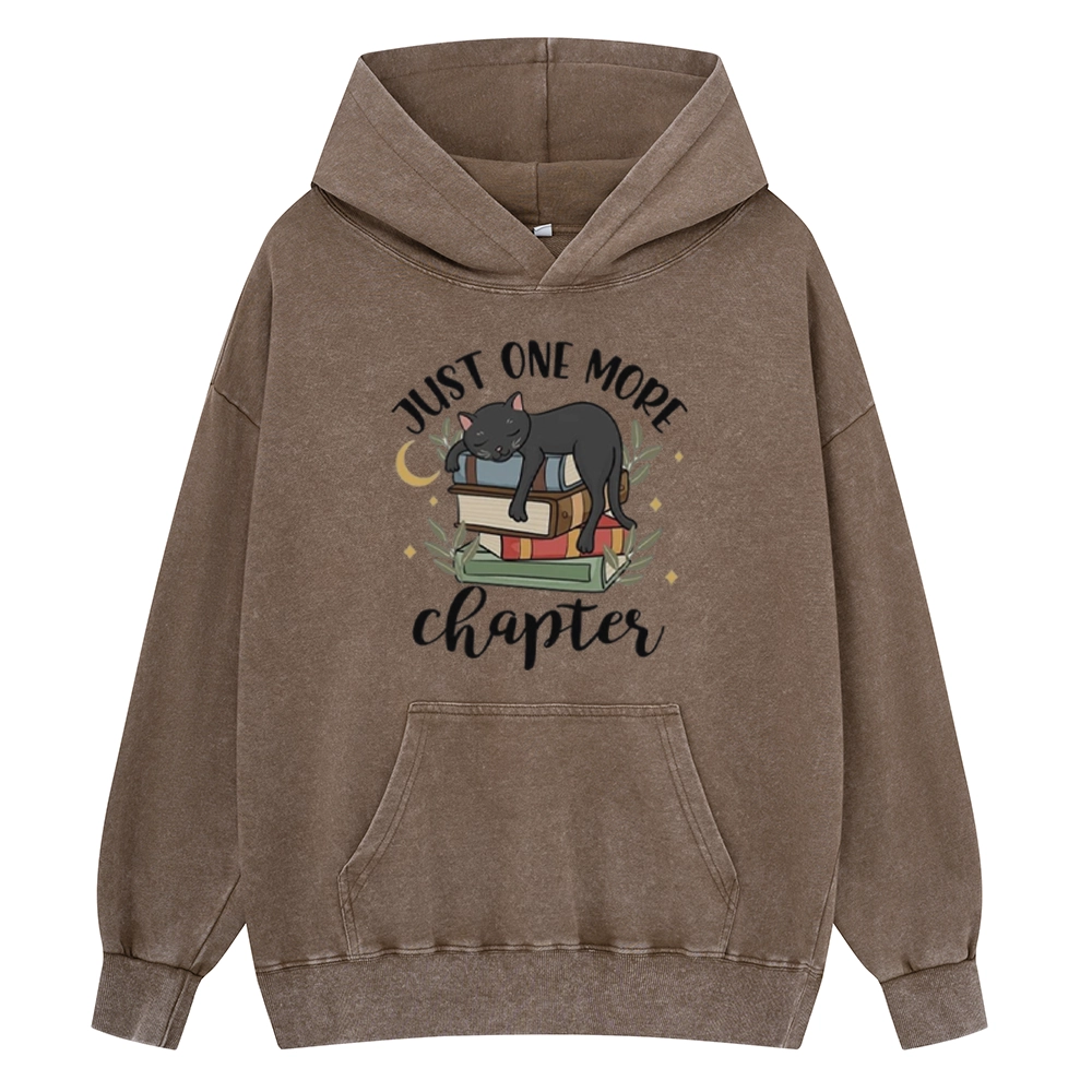 Pagewings Just One More Chapter Adorable Cat Unisex Washed Hoodie