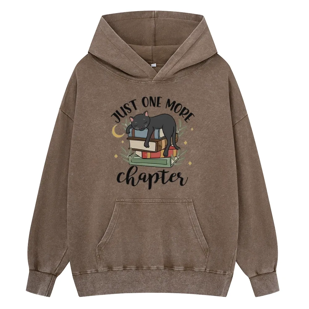 Pagewings Just One More Chapter Adorable Cat Unisex Washed Hoodie