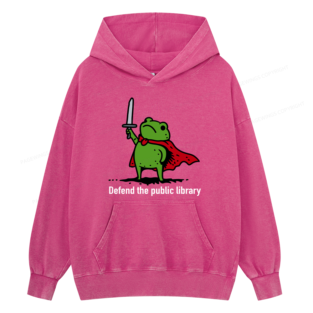 Pagewings Defend The Public Library Unisex Washed Hoodie
