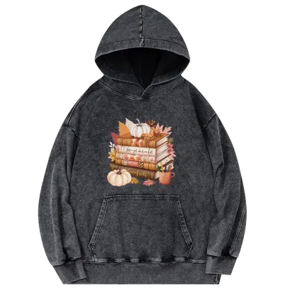 Pagewings Thanksgiving Fall Pumpkin Unisex Washed Hoodie