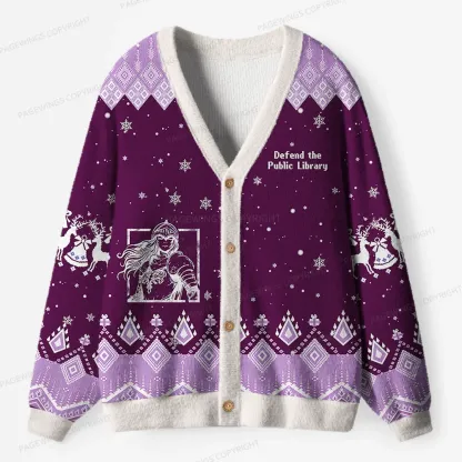 Pagewings Defend The Public Library Unisex Ugly Cardigan Sweaters
