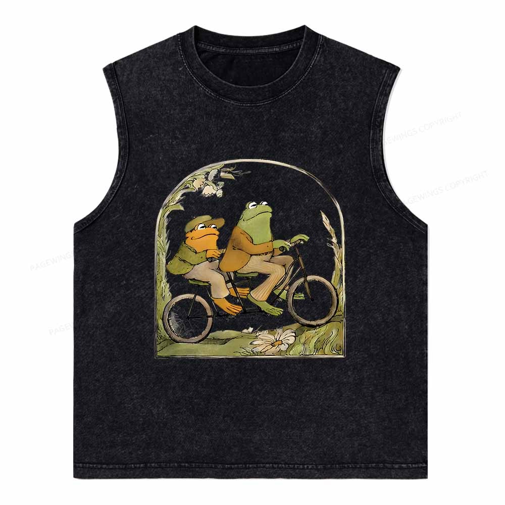 Pagewings Frog And Toad Book Vintage Unisex Washed Tank Top