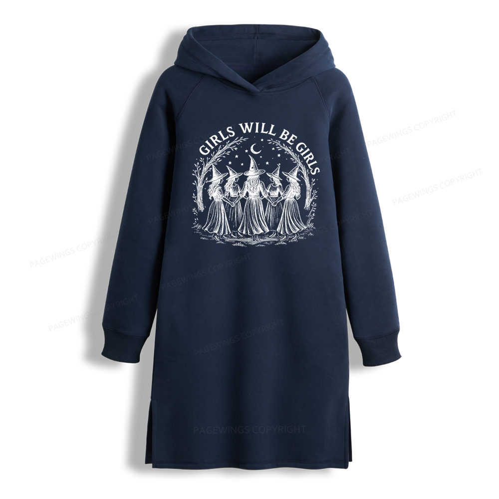 Pagewings Girls Will Be Girls Side-Slit Fleece Hoodie Dress