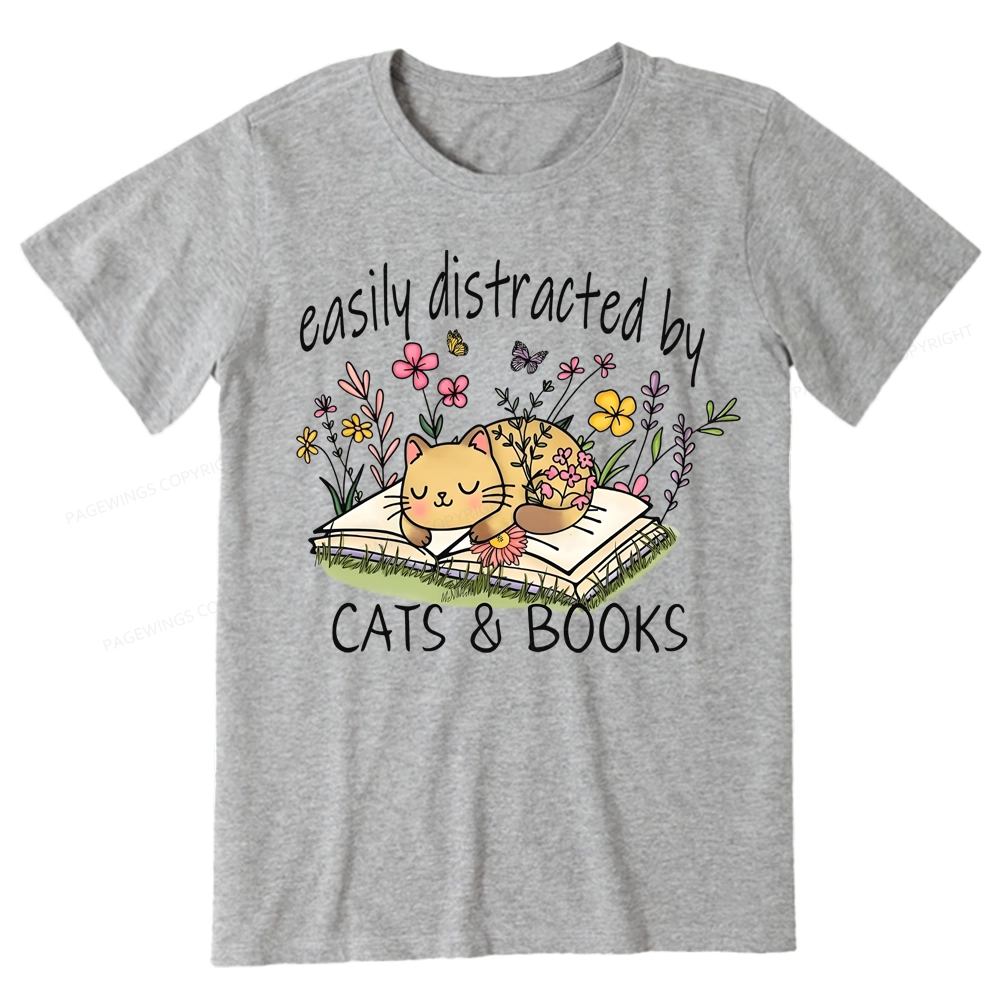 Pagewings Easily Distracted By Cats And Books Unisex Classic T-shirt