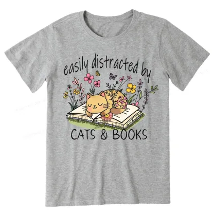 Pagewings Easily Distracted By Cats And Books Unisex Classic T-shirt