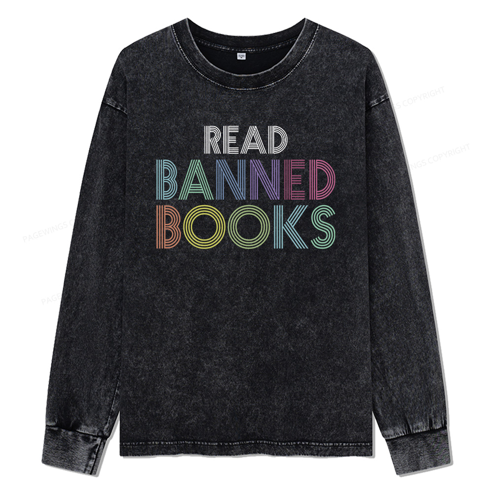 Pagewings Read Banned Books Unisex Washed Long Sleeve T-shirt