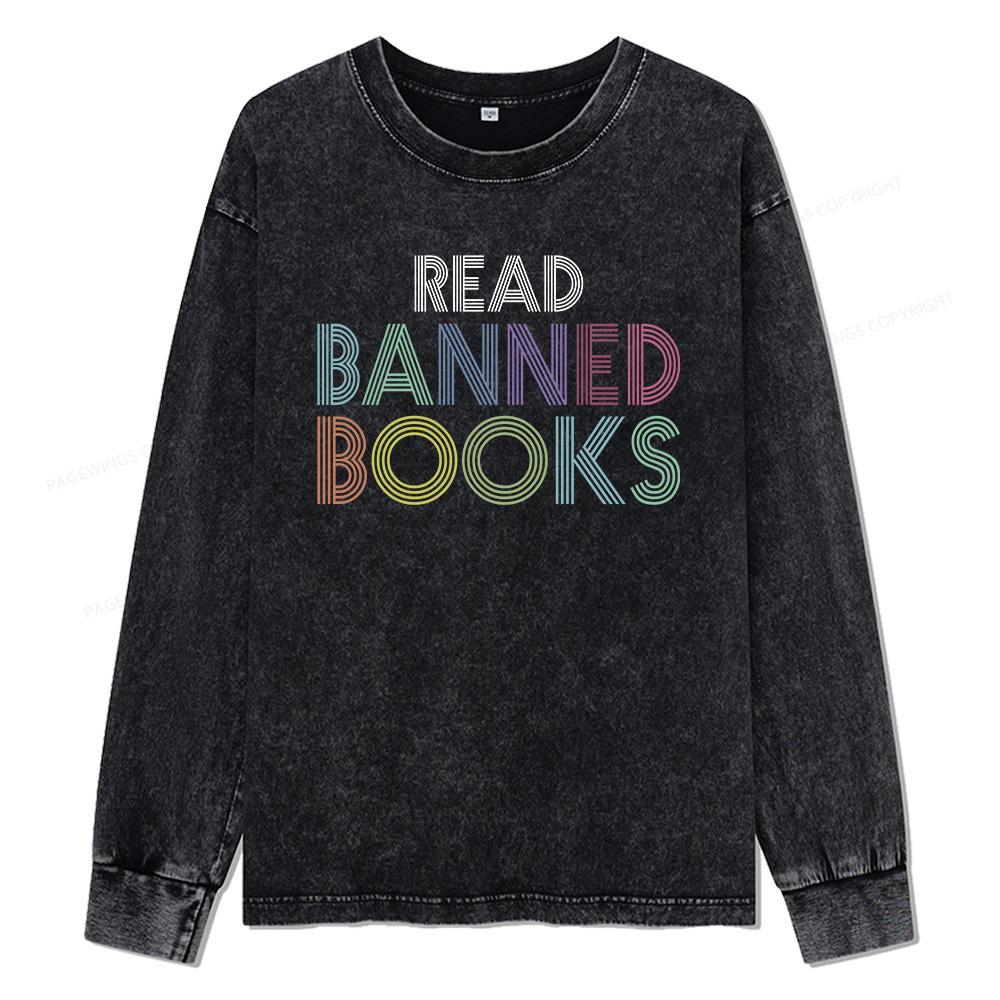 Pagewings Read Banned Books Unisex Washed Long Sleeve T-shirt