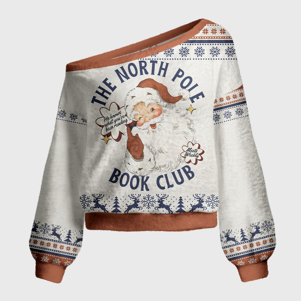 Pagewings The North Pole Book Club Off Shoulder Ugly Knit Sweater