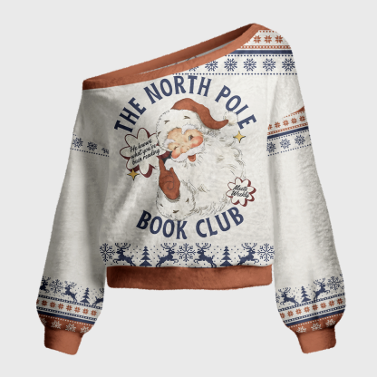 Pagewings The North Pole Book Club Off Shoulder Ugly Knit Sweater