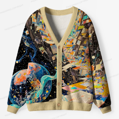 Pagewings Sci-Fi Book Lover Unisex Ugly Cardigan Sweaters