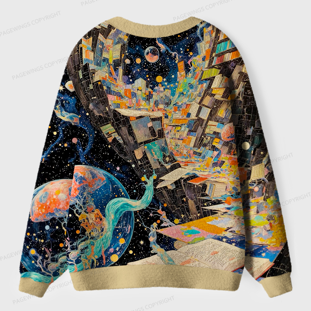 Pagewings Sci-Fi Book Lover Unisex Ugly Cardigan Sweaters
