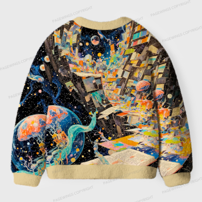 Pagewings Sci-Fi Book Lover Unisex Ugly Cardigan Sweaters