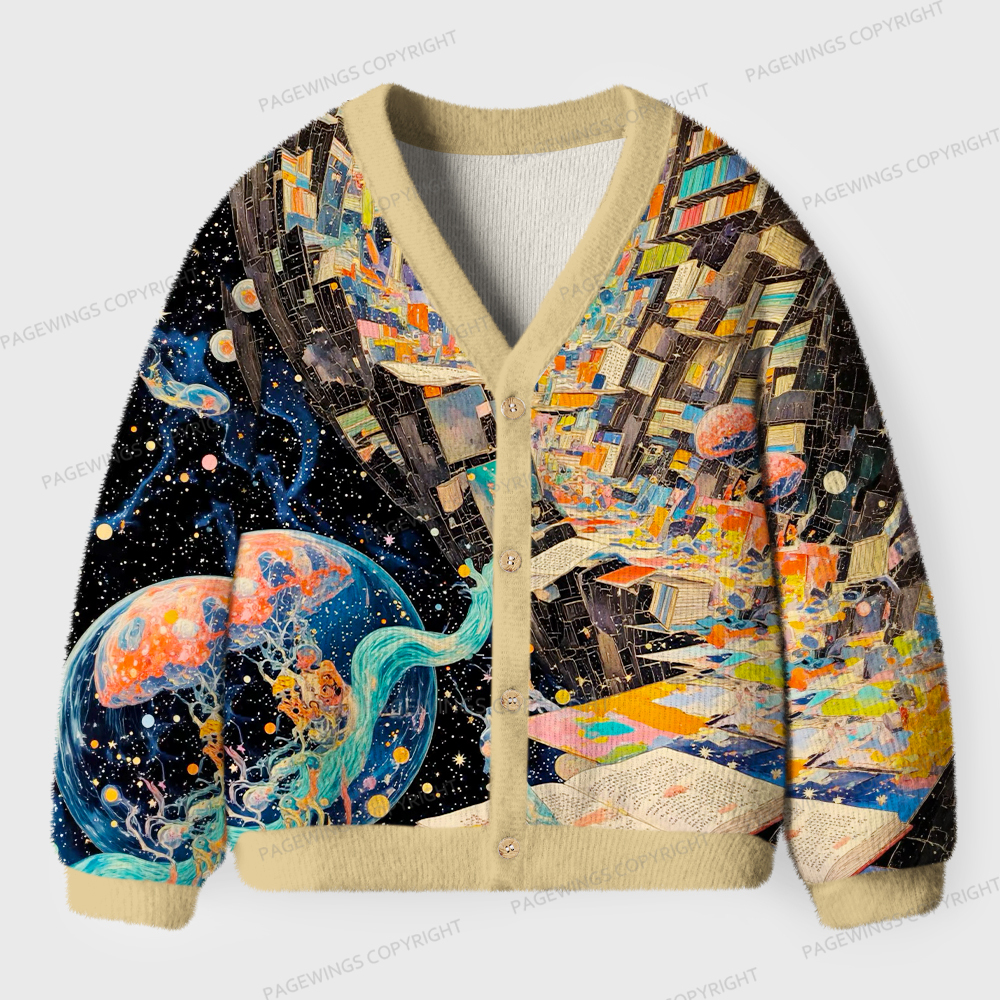 Pagewings Sci-Fi Book Lover Unisex Ugly Cardigan Sweaters