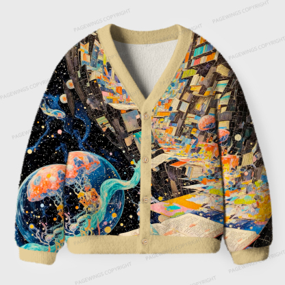 Pagewings Sci-Fi Book Lover Unisex Ugly Cardigan Sweaters