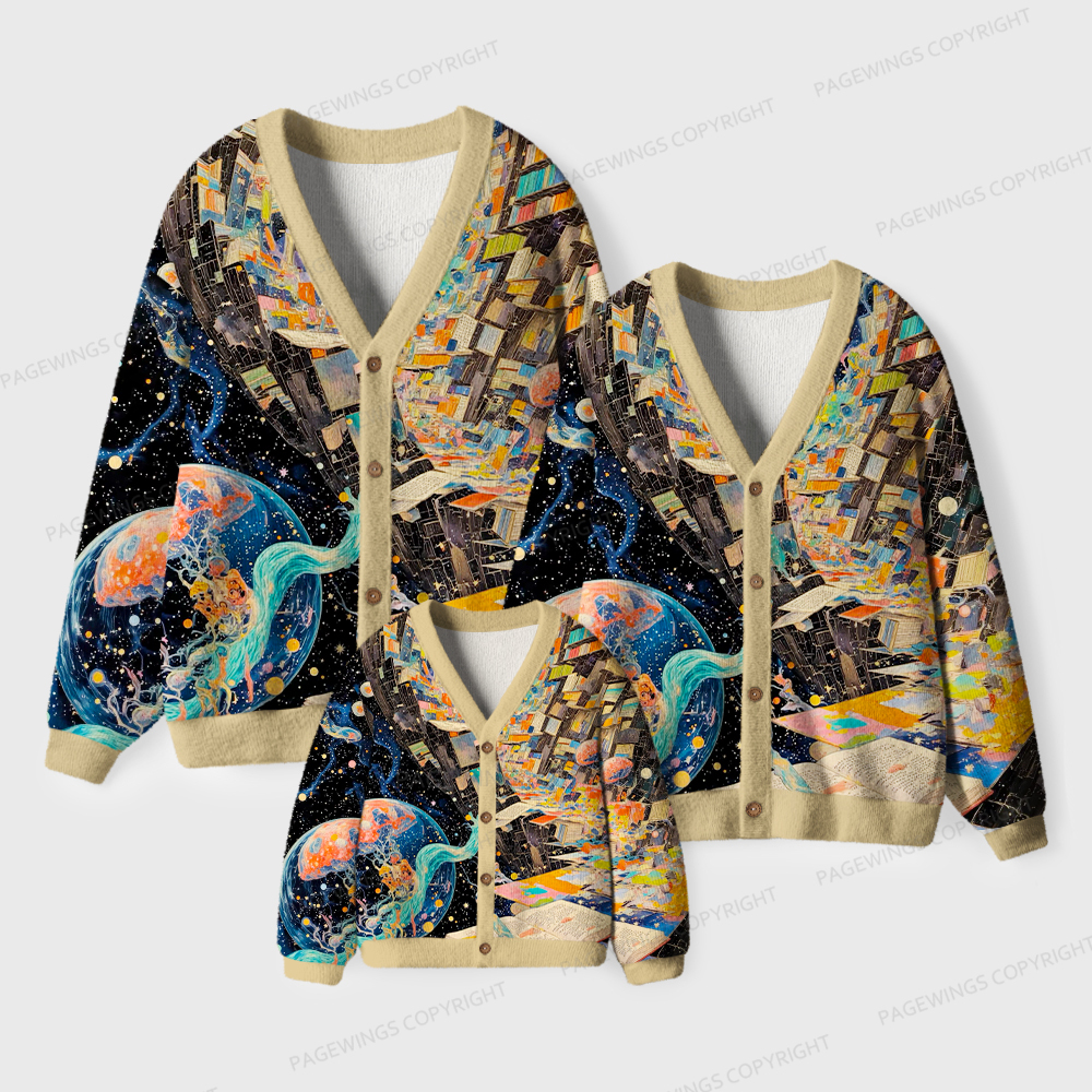 Pagewings Sci-Fi Book Lover Unisex Ugly Cardigan Sweaters