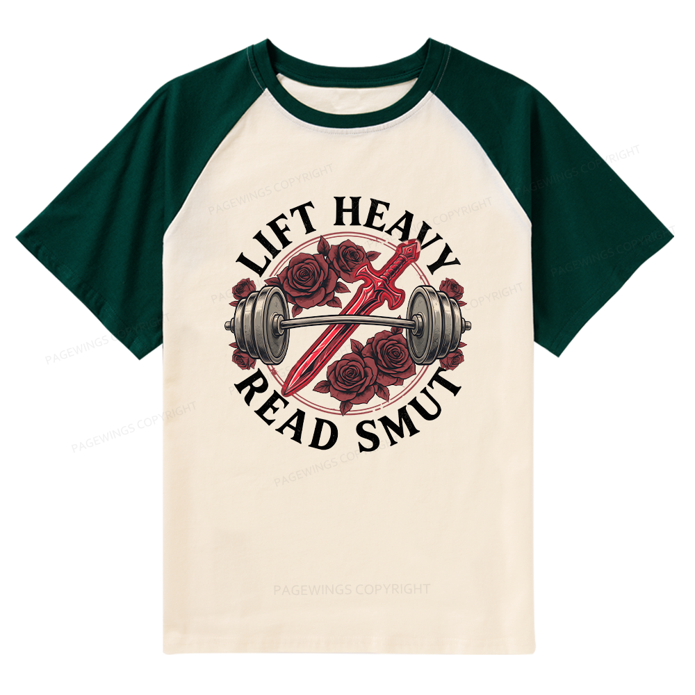 Pagewings Lift Heavy Read Smut Raglan T-shirt