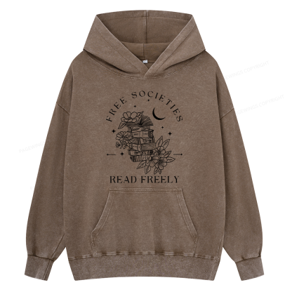 Pagewings Free Societies Read Freely Unisex Washed Hoodie