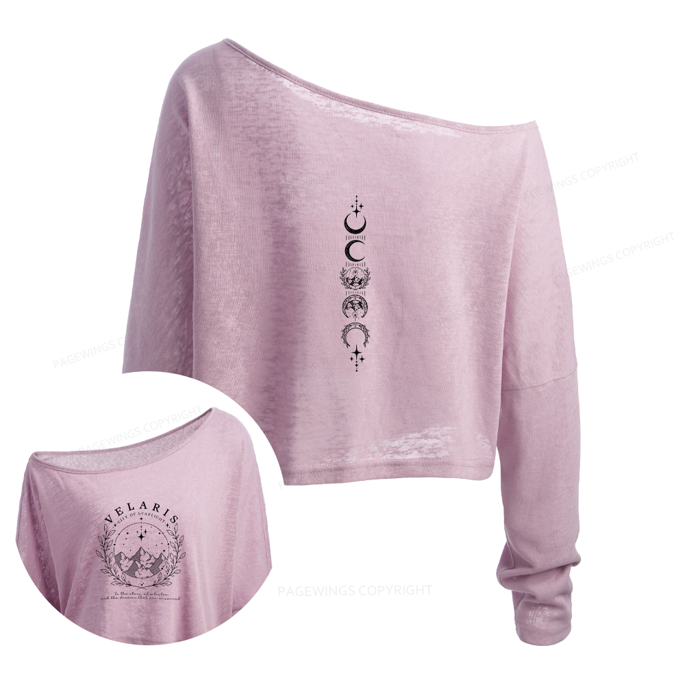 Pagewings Fantasy Romance Books Slouchy Long Sleeve Off Shoulder T-shirt