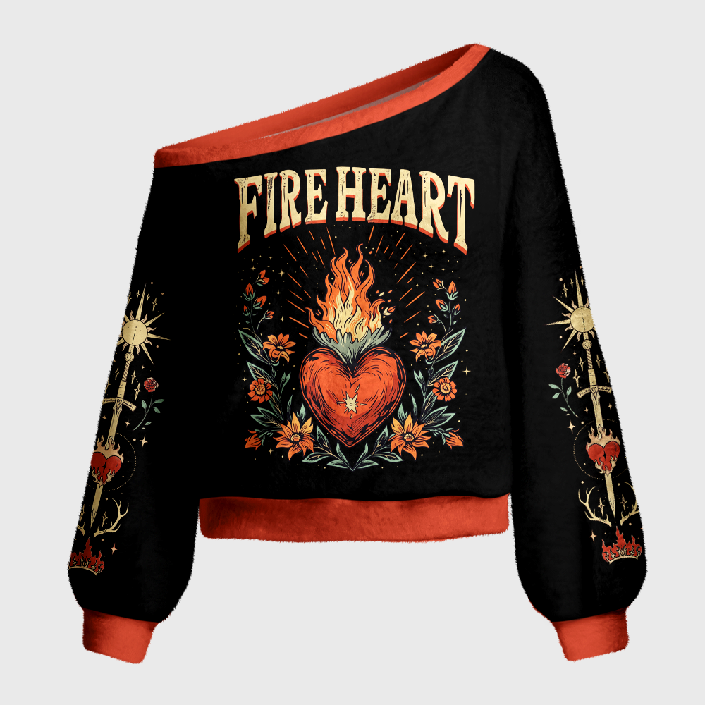 Pagewings Fireheart Off Shoulder Ugly Knit Sweater