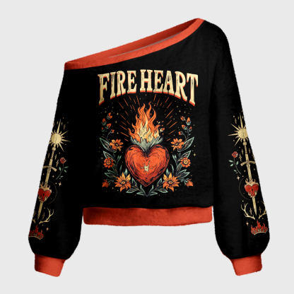 Pagewings Fireheart Off Shoulder Ugly Knit Sweater