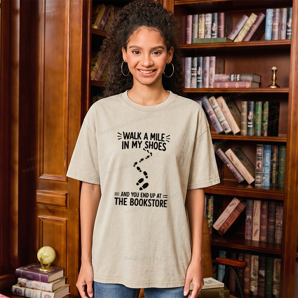 Pagewings Walk a Mile in My Shoes Bookstore Unisex Washed T-shirt